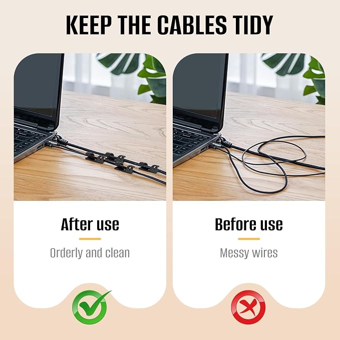 50 Pcs Self Adhesive Cable Clips,Upgraded Cable Management with Screw Hole,Strong Cord Organizer for Under Desk,Car,TV PC,Christmas Light Indoor/Outdoor-Black L