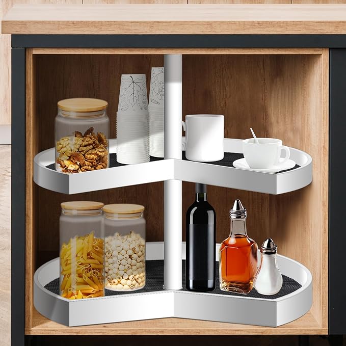 Frienda 2 Pcs Lazy Susan Shelf Liners - Non Adhesive, Non Slip Kitchen Cabinet Liners for Refrigerator, Pantry, Sink & Cupboard Storage(26 Inch,Black)