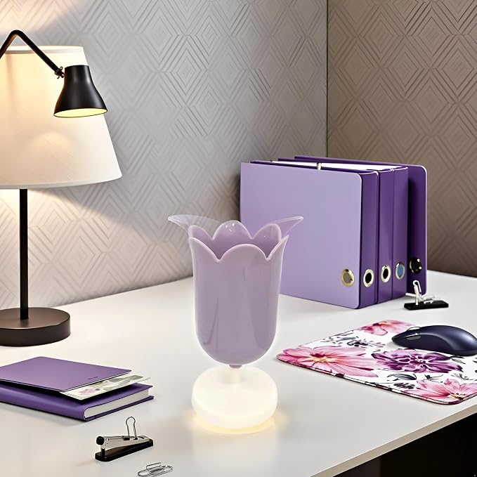 Plastic Tulip Pen Holder Cute Pens Cup for Desk Pen Brush Organizer Office Stationery Supplies Home Decor Desk Supplies Holders and Dispensers (Purple)