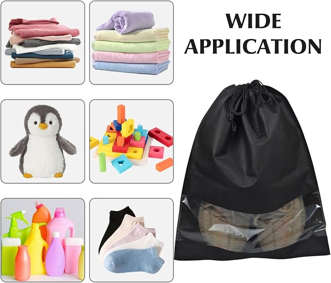 10 Pack Shoe Bags for Travel, Drawstring Bag for Men Women, Shoe Storage, Travel Essentials, Organization Accessories (10, Black)