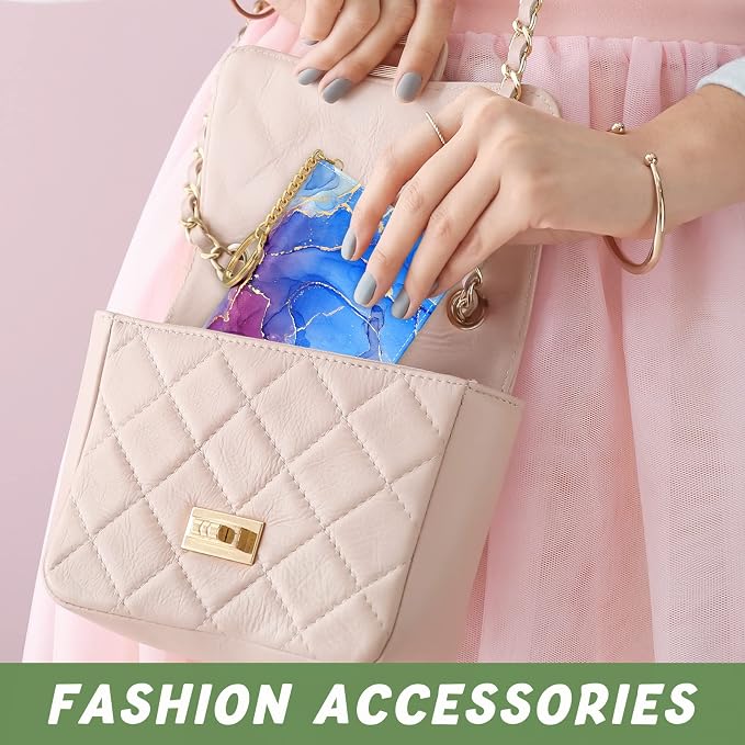 Aiawoxc Credit Card Holder for Women, Small RFID Wallet Slim Leather Card Organizer Case with Zipper and Keychain, Purple Marble