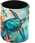 Ocean Turtles and Starfish Pen Holder Pencil Organizer for Desk, 3.1”x 3.1”x3.9” Pencil Cup Office Supplies, Large Capacity Cute Pen and Makeup Brush Holder for School, Desktop