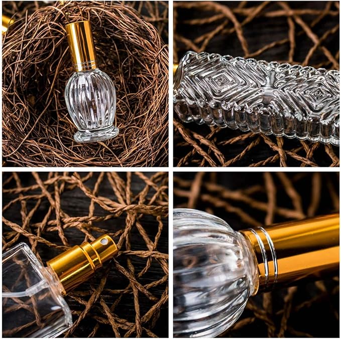 5 Pcs Vintage Glass Empty Perfume Bottles Refillable with Spray | Vintage Empty Perfume Bottles with Fine Mist Spray Refillable Set of 5 for Travel Vanity Home Office Wedding Party Decor