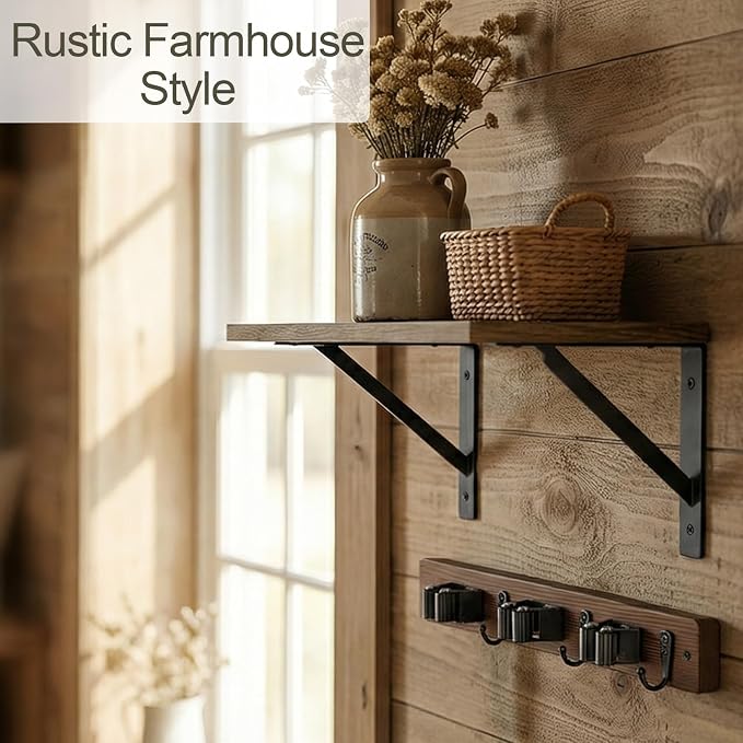 Broom and Mop Organizer Wall Hanging with Cleaning Supplies Organizer Shelf Rustic Farmhouse Wood Broom Mop Holder Storage Rack for Laundry Room Garage (1, Brown)