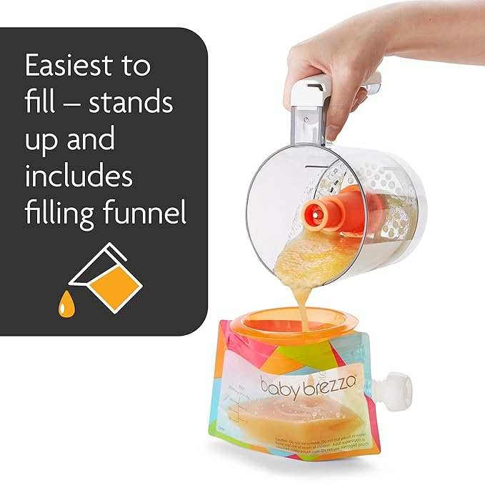 Baby Brezza Reusable Baby Food Storage Pouches,7oz - Make Organic Food Puree for Kids or Toddlers and Store in Refillable Squeeze Pouches,Bulk Set is Freezer Safe & Washable,10 Count (Pack of 2)