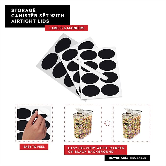 DWËLLZA KITCHEN Airtight 4 Pc Cereal Storage Containers - 14PC Kitchen Pantry Organization and Storage - BPA-Free Clear 8 1.4L Containers with Lids