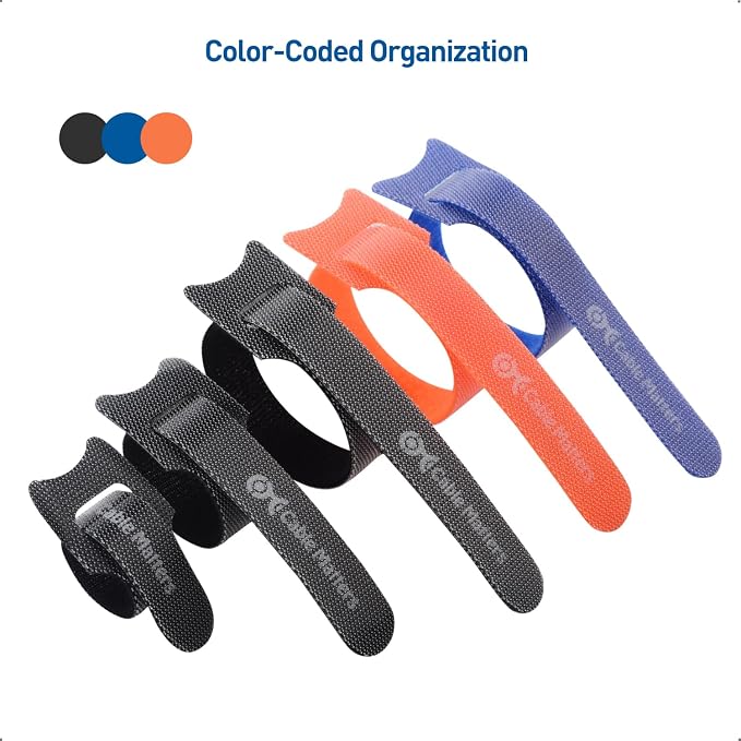 Cable Matters 100-Pack Hook-and-Loop Reusable Cable Ties, 4/6/8 Inches | 42 Lbs Tensile Strength, Multi-Color, Cable Straps, Cord Organizers and Cord Management Ties