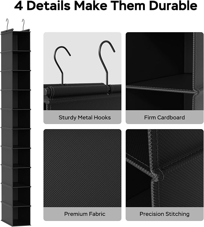 MAX Houser 10-Shelf Hanging Shoe Shelf Organizer, Hanging Shoe Storage for Closet,Pack of 2 (Black)