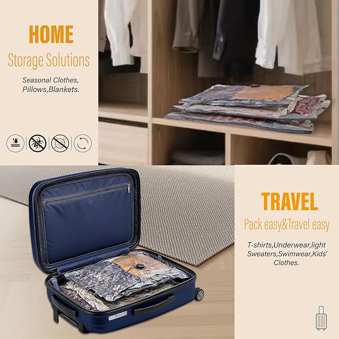 Rechargeable Wireless Pump Travel Vacuum Bags, 12 Pack Portable Storage Bags for Travel and Home, Compression Packing Seal for Clothing, Clothes, Blankets, Luggage, Suitcase