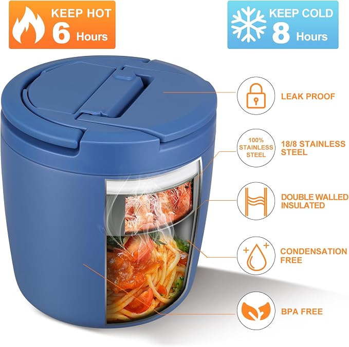 wiwens 40oz Insulated Lunch Containers for Adults Soup Thermo for Hot Food | Leak Proof Wide Mouth Vacuum Stainless Steel Thermal Jar Bento Box with Buckle Lid and Spoon