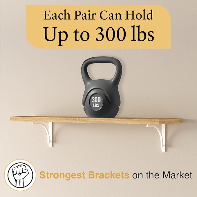 Classic White Heavy Duty Shelf Brackets 8 inch by Balin Designs – L Bracket, Wall Mounted Support, Shelving Metal Bracket, Decorative Shelf Brackets, with Hardware Included, Set of 4