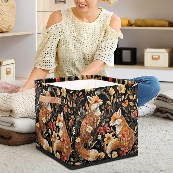 TropicalLife Fox Storage Cube, 13 Inch Fabric Cube Storage Organizer Bin for Shelves Clothes, Decorative Foldable Storage Boxes