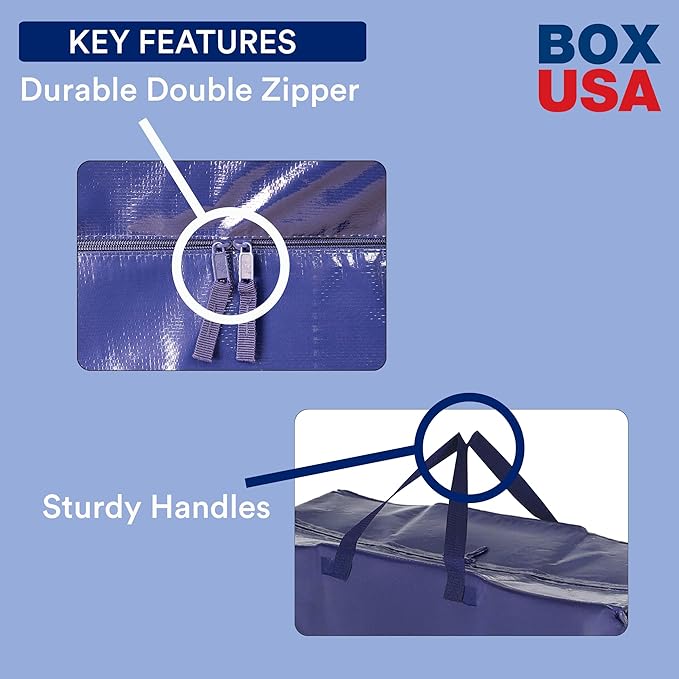 BOX USA 6-Pack Moving Bags with Strong Handles & Zippers - Heavy Duty Extra Large Packing Bags for Storage, Moving Boxes, Dorm & College Supplies, Blue