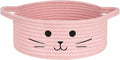 Small Rope Basket, Pink Cute Cat Toy Basket for Living Room, Gift Baskets Empty for Living Room, Decorative woven Baskets for Nursery, Baby Organizing & Towel Storage, 9.8 x 4 inches