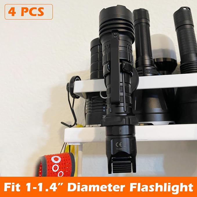 MUTUACTOR 4PCS Universal Magnetic Hooks,Anti-Slip Magnetic Mount Heavy Duty Hooks for Flashlight Holder,Large Opening Durable Magnets Flexible Clamps for Garage Organize Garden Workshop Tools Storage