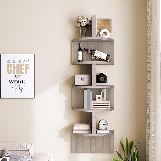 HOOBRO Corner Shelf Wall-Mounted, Set of 2 Floating Corner Shelves for Wall, 5-Tier Corner Bookshelves for Living Room, Bedroom, Bathroom, Home Office, Greige BG26BJP201