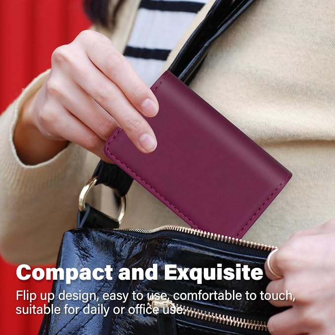 RFID Blocking Wallet - Minimalist Leather Business Credit Card Holder (PW-Wine Red)