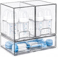Clear Baby Bottle Organizer, 3-Piece Modular Stackable Acrylic Bins Set | BPA-Free Heavy-Duty Acrylic; Fits Breast Pump Parts, Nipples & Pacifiers; Space-Saving Nursery Cabinet & Drawer Organizer