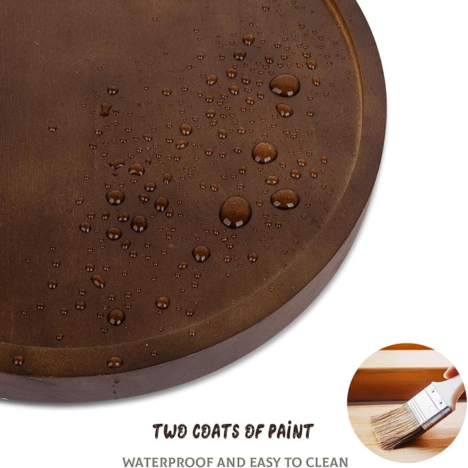 Round Decorative Tray Farmhouse Kitchen Decor Soap Dish, 12" Walnut | Waterproof, Lightweight, Easy Clean, Wood Riser Pedestal Stand Accessories for Office Desk, Vanity, Counter, Sink