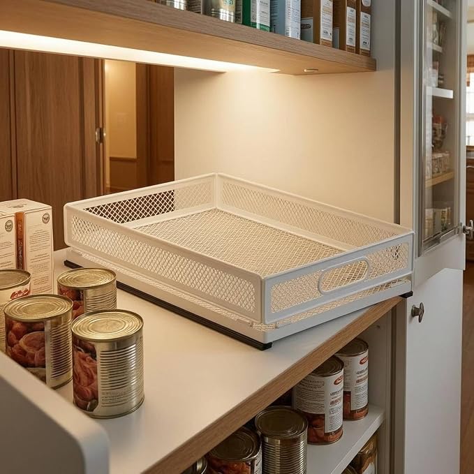 Pull-out Storage Basket Metal Frame Mesh Storage Basket Easy Access for Kitchen, Medium Storage Basket 30cm Long With Slide Rail