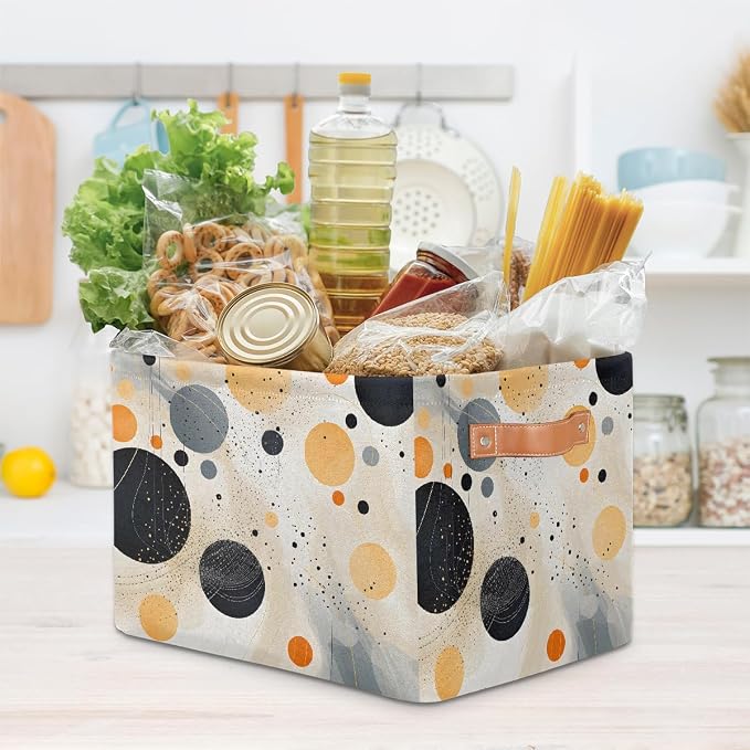 Cube Storage Bins for Shelves, Abstract Colored Dots Collapsible Fabric Toys Storage Basket Box with Handles for Home Office Bedroom Closet