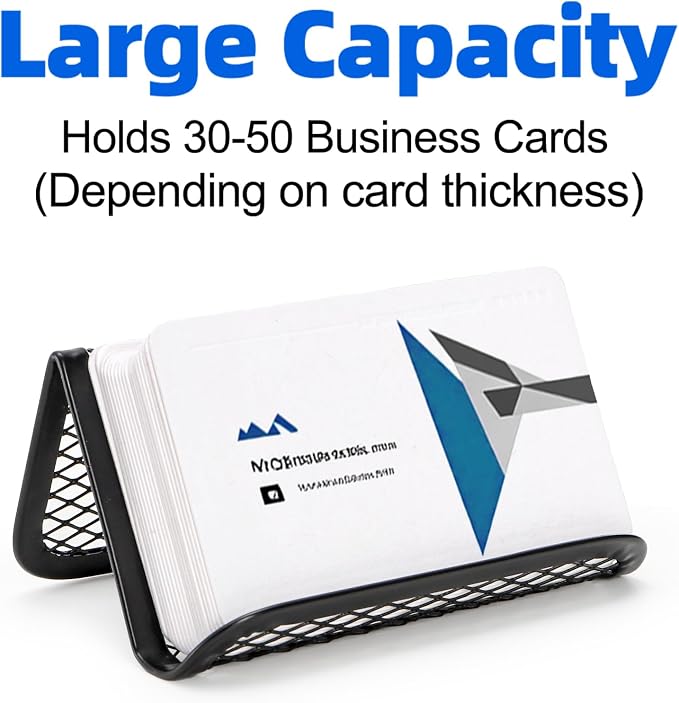 12 Pack Business Card Holder for Desk, Metal Mesh Business Card Stand Desktop Display Rack, Black Business Card Organizer Holds up to 50 Name Cards for Office