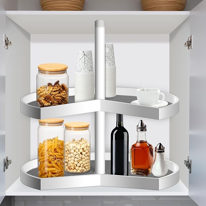 Frienda 2 Pcs Lazy Susan Shelf Liners - Non Adhesive, Non Slip Kitchen Cabinet Liners for Refrigerator, Pantry, Sink & Cupboard Storage(26 Inch,Gray)