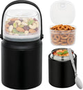 20oz Soup Thermo for Hot Food with a Snack Box Container，Leak Proof Insulated Lunch Container Kids and Adults，Stainless Steel Double Wall Vacuum Wide-mouth Food Jar with Spoon and Handle（Black）
