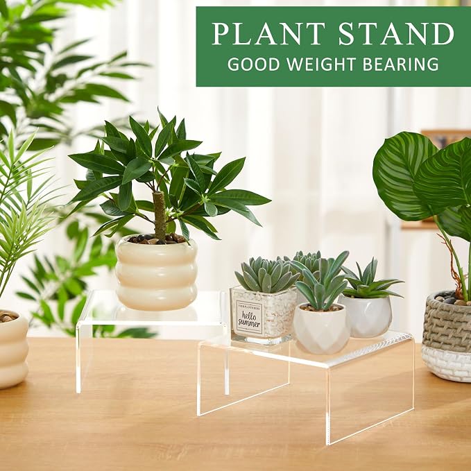 RattanView 2 Pcs 7 x 7 Inch Large Acrylic Risers Display Stands 5 mm Thick Acrylic Shelf Riser Showcase for Collectibles Jewelry Cupcakes Food Figures Perfume Cabinet (Clear)