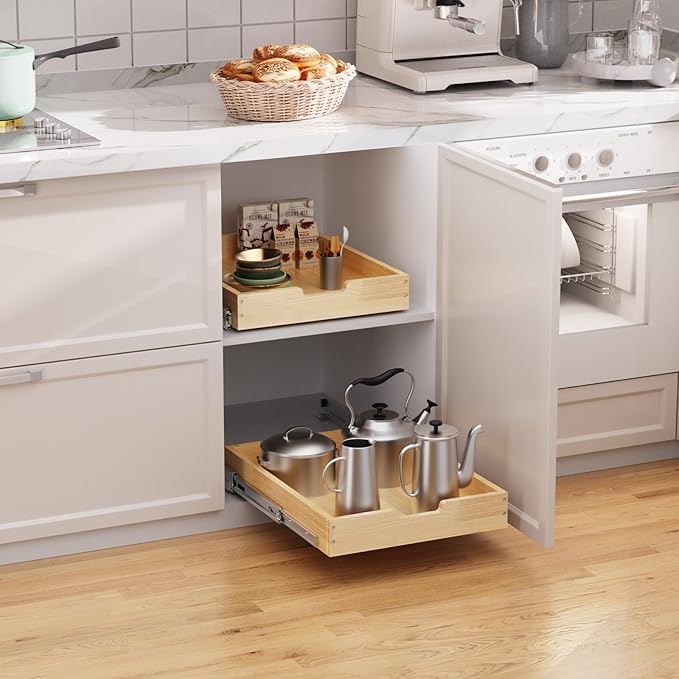 Sikarou Wood Pull Out Cabinet Organizer 20" W x 21" D, Heavy-Duty Sliding Drawers for Inside Cabinets Storage and Organization for Kitchen, Pantry, Bathroom