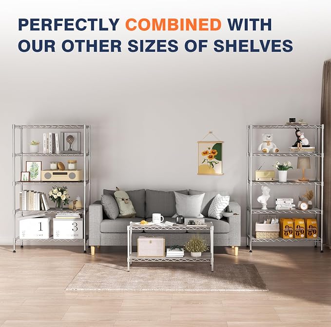 2-Tier Heavy Duty Shelving Unit,Wire Shelf Rack with Lockable Wheels | 36" Wx18 Dx19.5H,Height Adjustable Metal Storage Shelves Organizer for Living Room,Garage,Kitchen,Office,Laundry,Pantry