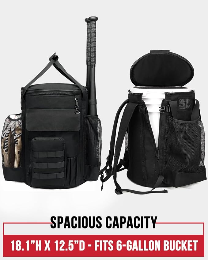 Baseball Bucket Bag, Softball Coaches Bags Fit 6 Gallon Buket, Baseball Coaching Accessories with Multiple Pockets