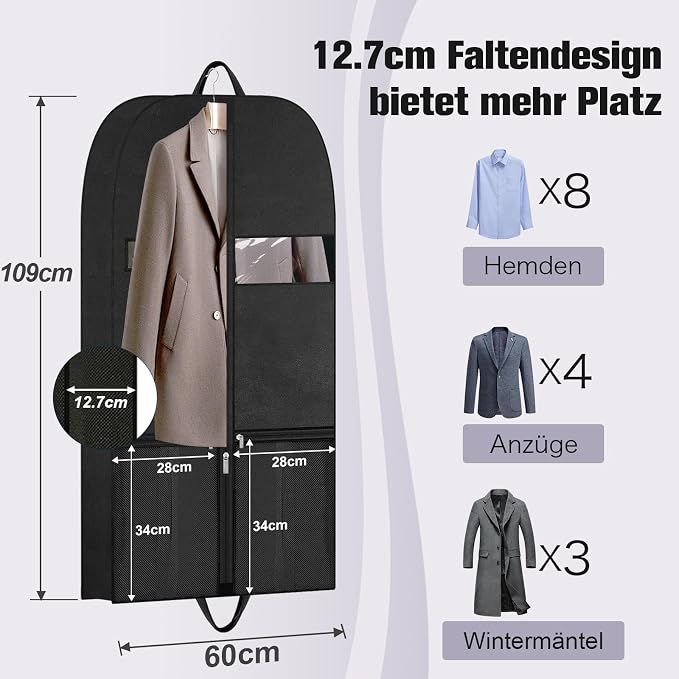 43" Garment Bags 2 Pack, Hanging Suit Covers for Closet Storage and Travel | Two garment covers with pockets, sturdy handles and zippers for organizing suits, dresses, shirts and everyday clothing.