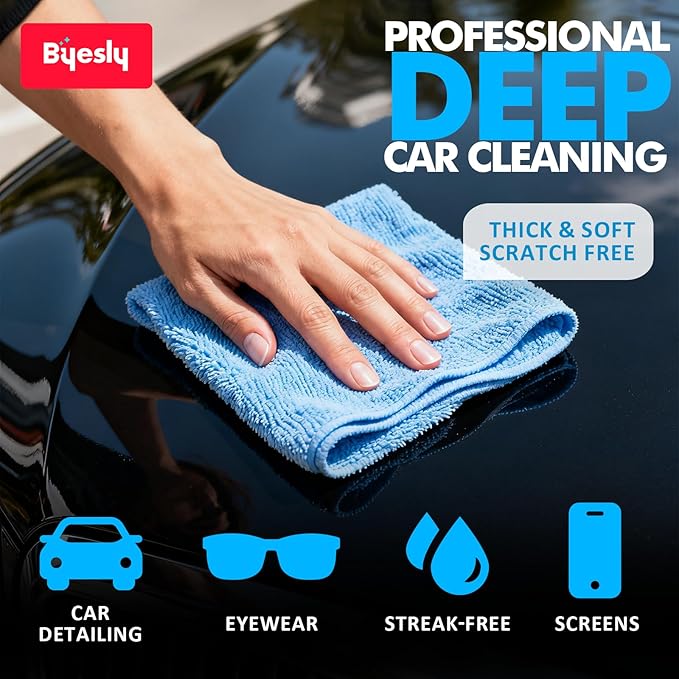 12-Pack Microfiber Cleaning Cloth, 11.5x11.5 Microfiber Towels for Cars, Dishes & House, for Detailers, Chefs & Efficient Home | Scratch-Free, Lint-Free, Ultra Absorbent(Yellow/White/Blue)