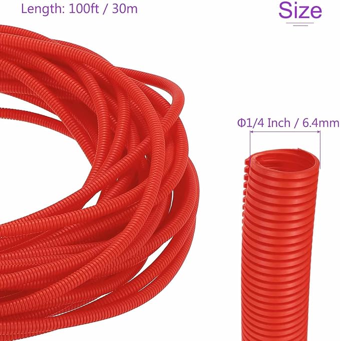 DMiotech 100ft Wire Loom Split Tubing 1/4 Inch(6.4mm) ID, Cord Protectors from Pet Flexible Conduit Cable Management for Office Home Garden, Red