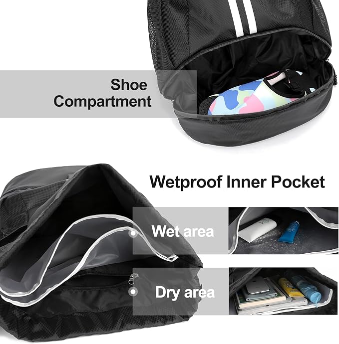 Hoedia Sports Drawstring Backpack - Swim Gym Bag for Women and Men | String Bag with Shoes Compartment and Wet Proof Pocket, Adjustable Wider Shoulder Strap, For Soccer, Basketabll, Volleyball