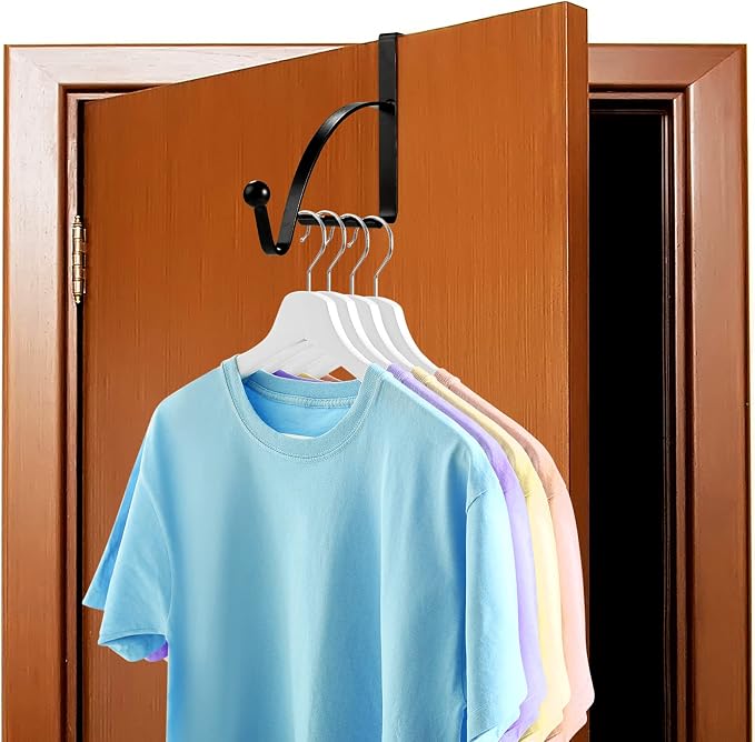 Hotop 4 Pieces Over The Door Hooks Hanger Multi Hanging Storage Organizers Valet Hooks for Coats Clothes Hoodies Hats Scarves Purses Keys Bath Towels Robes and More(Black)
