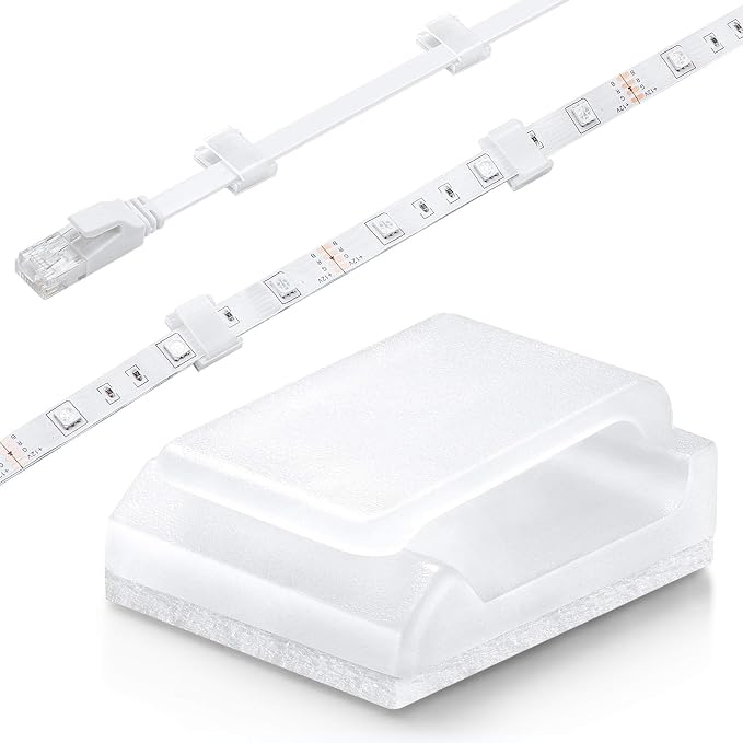 Cable Tidy Management Self Adhesive Cable Clips,100Pack Clamps Fix Led Light Clips (for 10mm(3/8") Wide Strip Light)