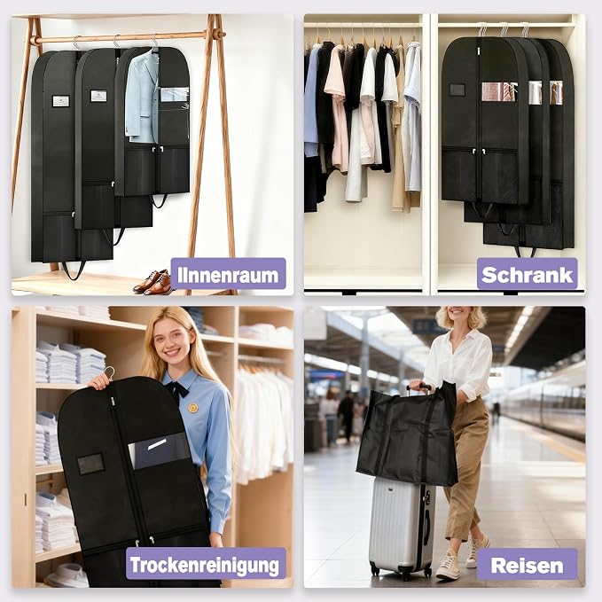 54" Garment Bags 2 Pack, Hanging Dress Covers for Closet Storage and Travel | Two breathable garment covers with pockets, handles and zippers for protecting dresses, suits, shirts and seasonal clothing.