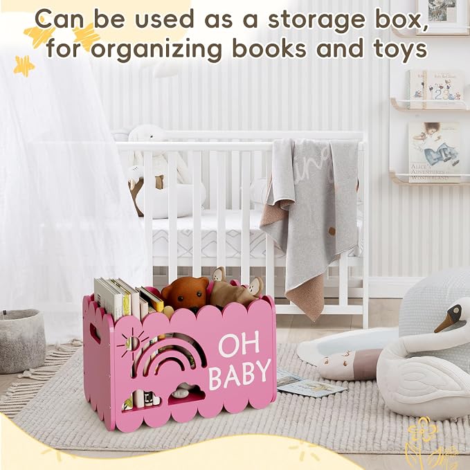 Wooden Baby Shower Crate Closet, Wooden Baby Shower Crate Closet, Boys and Girls for Baby Shower Wooden Basket Gifts, Welcome Baby Gifts, Suitable for Pregnancy Glfts for New Parent (Pink Color)