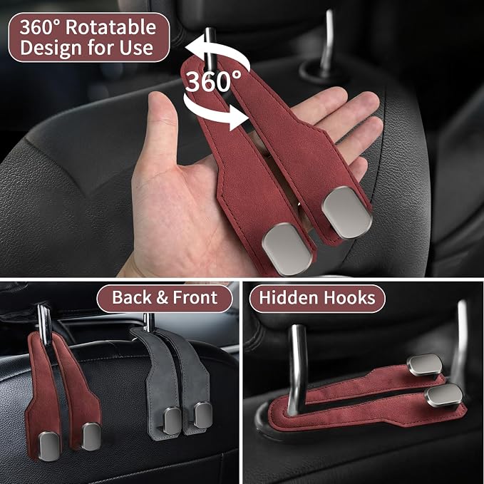 Car Seat Headrest Hooks for Purses and Bags, 4 Pack Bag Purse Holder for Car With Double Metal Hooks, Car Purse Hanger, Headrest Back Seat Handbags Hook Cute Hanging Accessories, hot pink