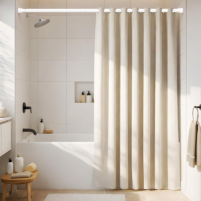 2Pack Spring Tension Curtain Rod 45 to 76 Inch 7/8" Diameter No Drilling Adjustable White Curtain Rods for Window Doorway Closet Door Kitchen Bathroom