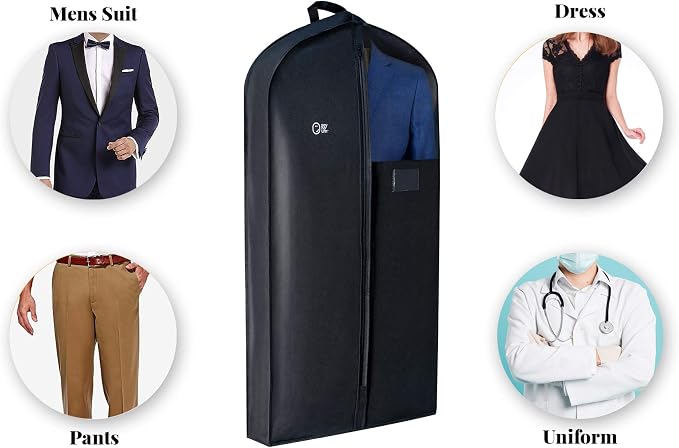 Luxury Storage Garment Bag for Men Suit, Long Women Dress, Tuxedo, Uniform | 47 Inch + 5 Inch Side Gusset | Hanging, Breathable, Foldable Clothes Cover and Protector