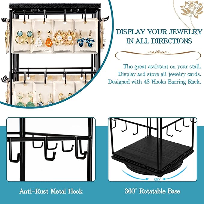 360 Rotating Earring Display Stands for Selling, Earring Rack Display Holder Stand, Jewelry Display for Selling Earring Cards, Necklaces, Rings, Bracelets, Hair Accessories (2 Pack)