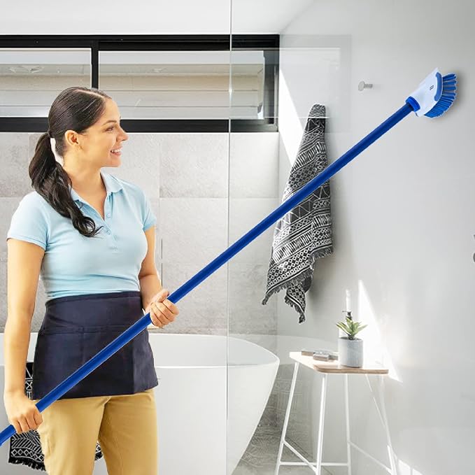 Superio Deck Scrub Brush with Long Handle 48 Inches, Heavy Duty Stiff Bristles Grout Scrubber with Scraper - Cleans Hot Tub, Swimming Pool, Granite Tiles, Bathroom, Patio, Kitchen, Wall and Deck
