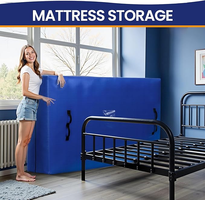 BAGAIL Mattress Bags for Moving, Mattress Covers with Heavy Duty Handles, Reusable Mattress Storage Bag for Moving Supplies(Navy Full)