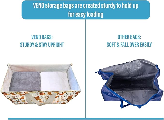 VENO 2 Pack Heavy Duty Moving Bags, Extra Large Storage Bags with Reinforced Handles & Strong Zippers, Foldable & Reusable Moving Box Alternative for Clothes & Dorm Storage