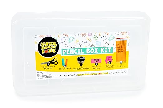 School Supply Boxes | K-5 Case (4 Boxes) | Back to School Essentials Kit for Students & Teachers | Includes Wide-Ruled Paper Products, Crayons, Markers, Colored Pencils, & More