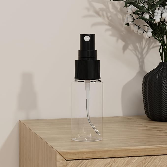 longway 15 PCS Spray Bottles, 0.5oz/15ml Transparent Empty Fine Mist Spray Bottle Dispenser with Cap, Small Refillable Liquid Containers with 1pcs Funnel and 18pcs Labels
