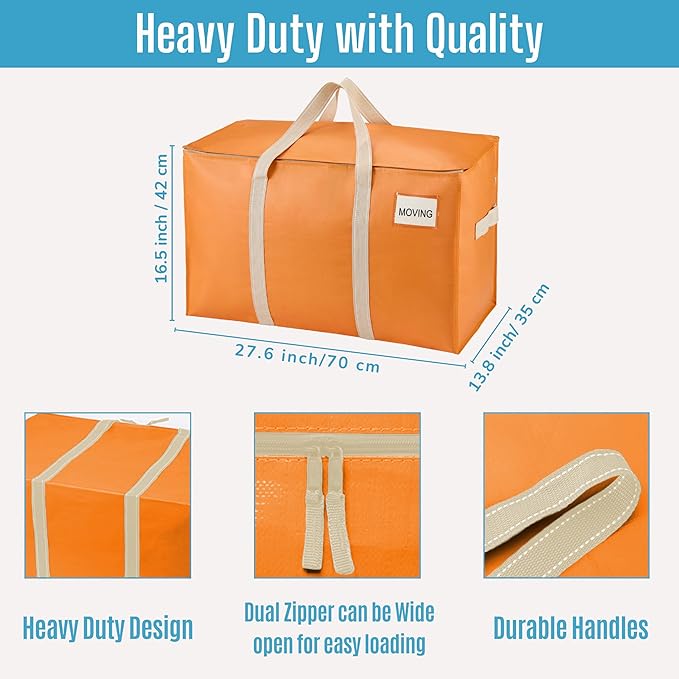 VENO 10 Pack Heavy Duty Moving Bags, Extra Large Storage Bags with Reinforced Handles & Strong Zippers, Foldable & Reusable Moving Box Alternative for Clothes & Dorm Storage